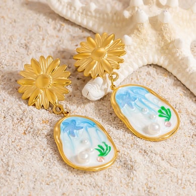 Shell Stainless Steel Gold Color Drop Earrings h5 Picture6