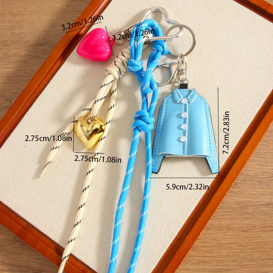 1Piece PU Blue Shirt Charm Key Chain Love Braided Rope Bag Pendant Picture2