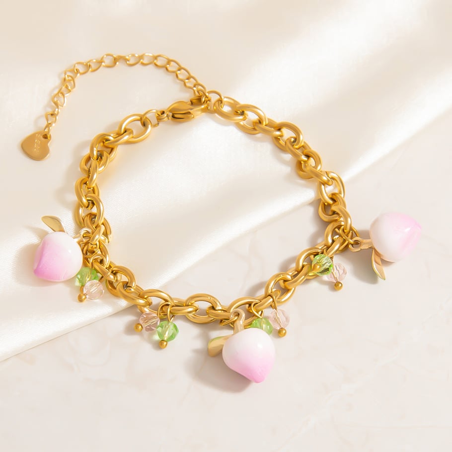 Sweet Peach Stainless Steel  Gold Color Charm Bracelets Picture4