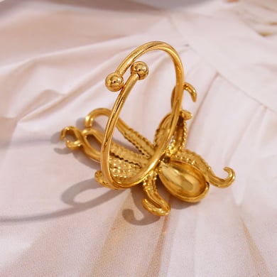 Octopus Stainless Steel Gold Color Adjustable Rings h5 Picture4