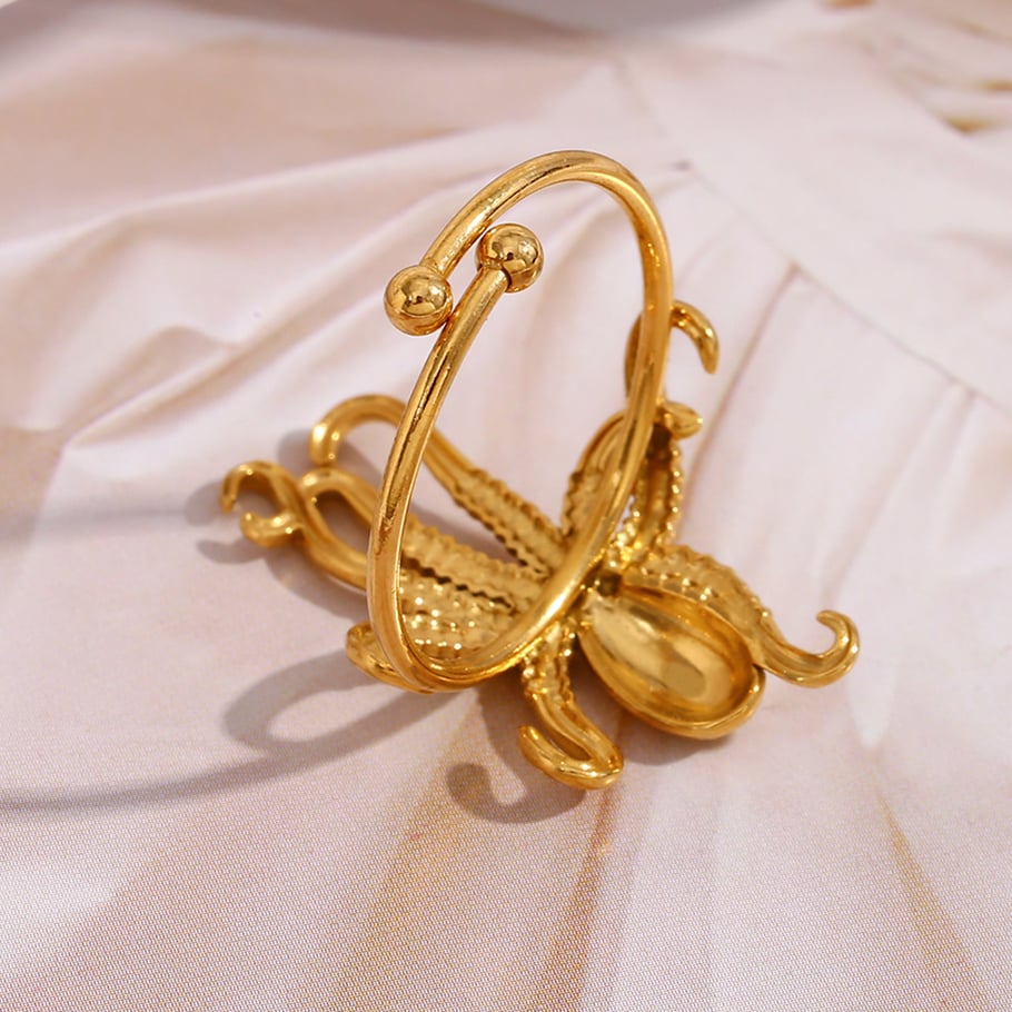 Octopus Stainless Steel Gold Color Adjustable Rings Picture4