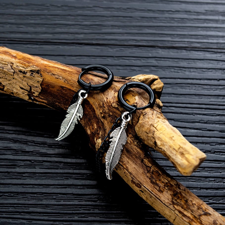 1 Pair Modern Wings Tassels Stainless Steel Men's Stud Earrings h5Picture4