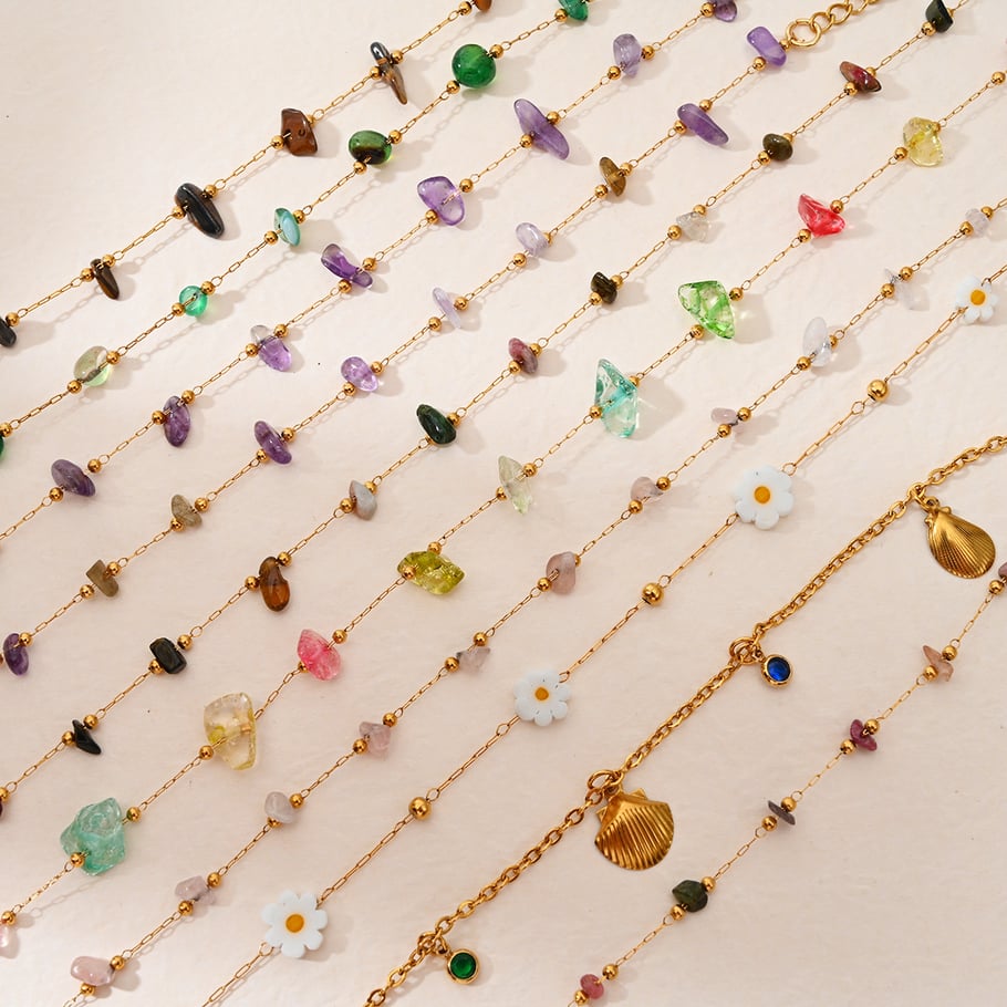 Polychrome Natural Flower Stainless Steel Gold Color Women's Anklets Picture3
