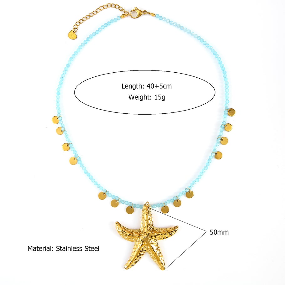Collane con ciondolo a forma di stella marina oceanica in acciaio inossidabile color oro da donna Immagine2