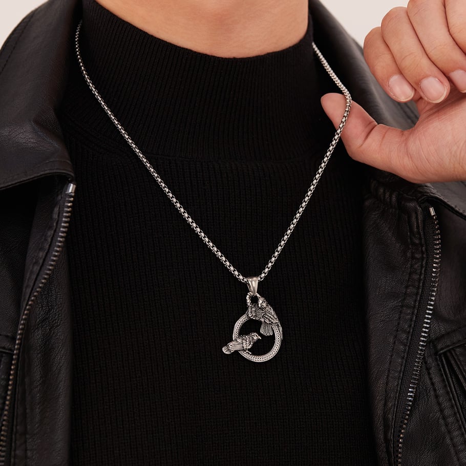 Vintage Crow Stainless Steel Men's Pendant Necklaces Picture5