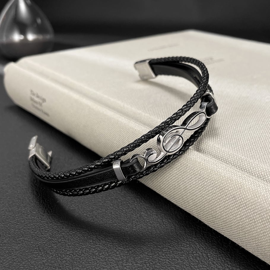 1 Piece Stylish Note Leather Men's Bracelets Picture5