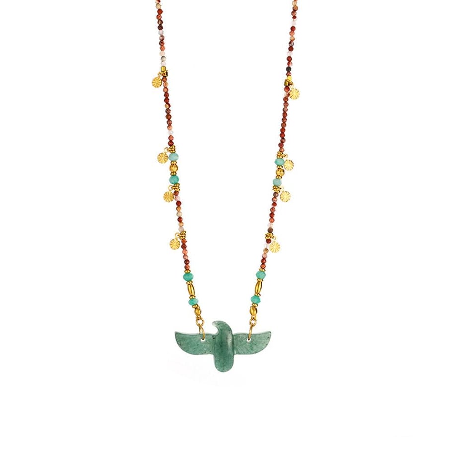 Classic Eagle Stainless Steel Gold Color Natural Stone Women's Beaded Necklaces 