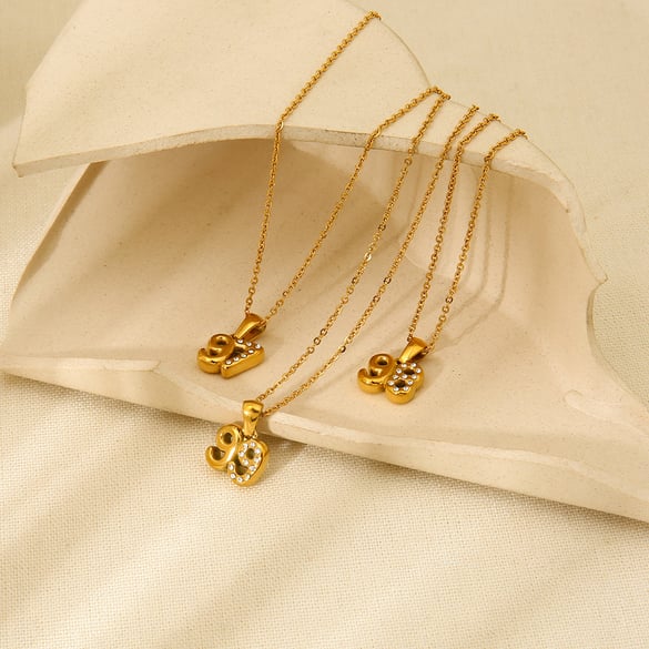 Numbers Gold Color Stainless Steel Pendant Necklace