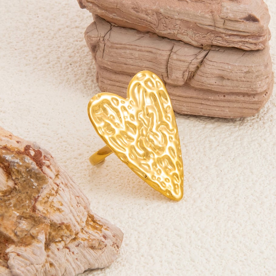1 Stück Simple Series Retro Herz Edelstahl Gold Farbe Damen verstellbare Ringe Bild5