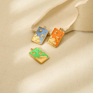 1 Piece Retro Series Sun  Coconut Tree Gold Colored Stainless Steel DIY Pendant h5 Picture2