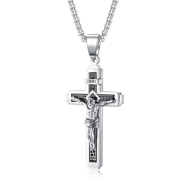 Klassische Kreuz Edelstahl Gold &amp; Silber Farbe Herren Halsketten h5 