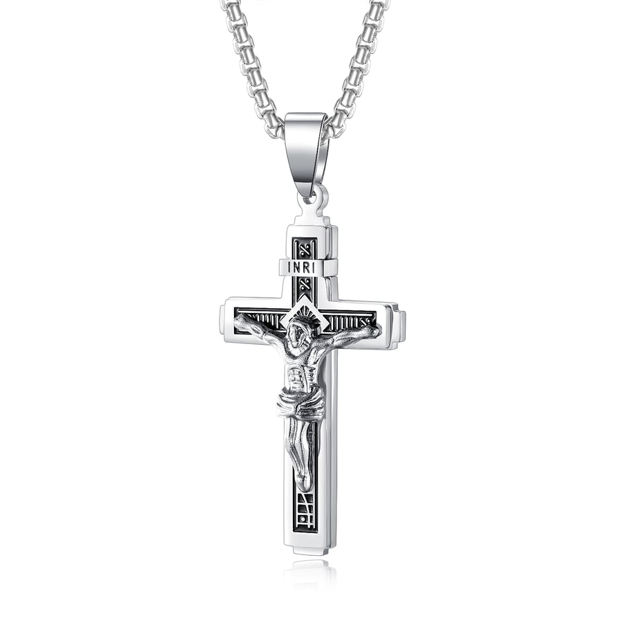 Klassische Kreuz Edelstahl Gold &amp; Silber Farbe Herren Halsketten 