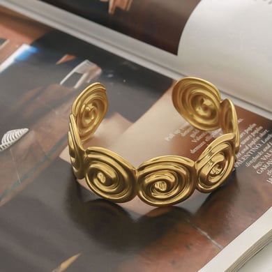 Retro Edelstahl Goldfarbene Manschettenarmbänder h5 Bild2
