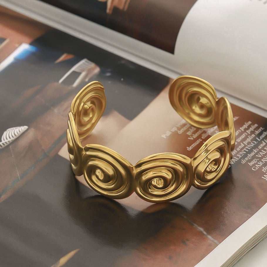Retro Edelstahl Goldfarbene Manschettenarmbänder Bild2