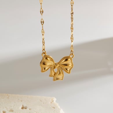 Collar con colgante de acero inoxidable con nudo de lazo elegante de serie simple de 1 pieza para mujer h5 Imagen3