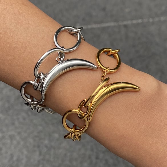Simple Moon Stainless Steel Gold Color Charm Bracelets 2