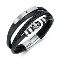 1506-Leather bracelet steel color 