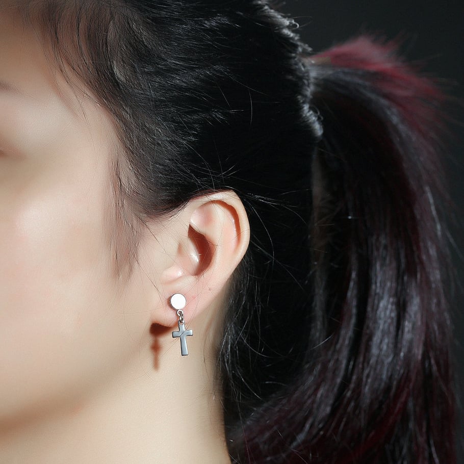 All-match Cross Stainless Steel Men's Stud Earrings Picture4