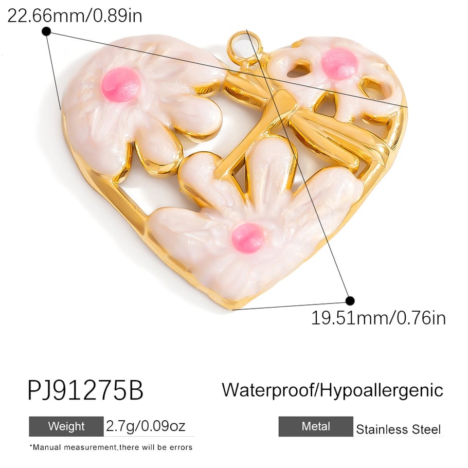 Oil-spot Glazing Flower Stainless Steel Gold Color Women's Pendants Picture2