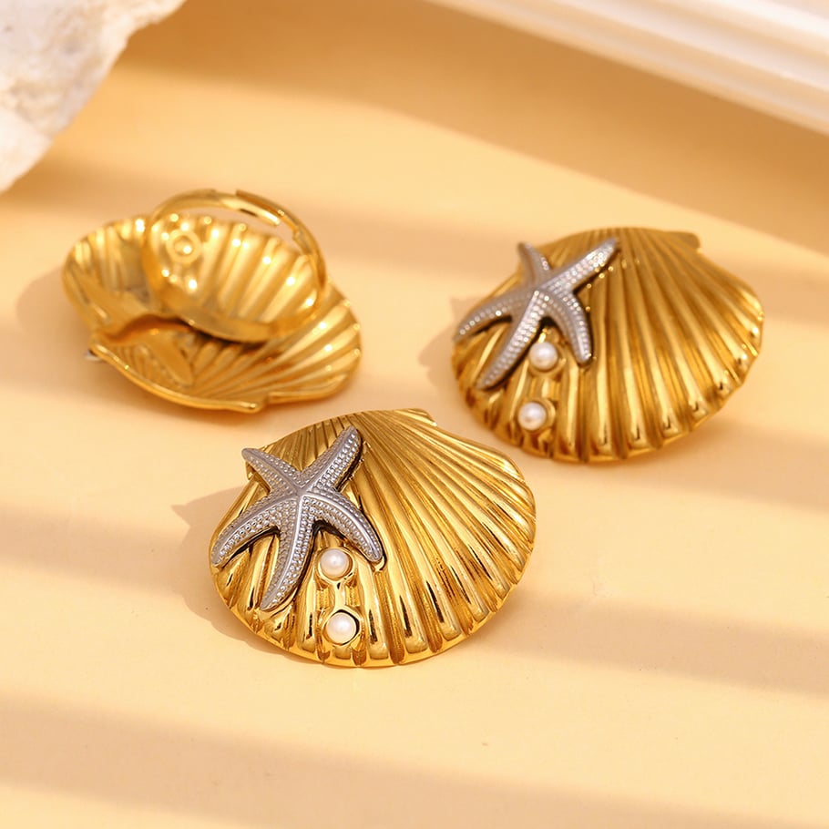1 Stück Ohrstecker aus Edelstahl mit goldener Muschel aus der Ocean Collection Bild3