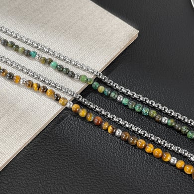 Double-layer Natural Stone Beads Stainless Steel Men's Bracelets h5 Picture2