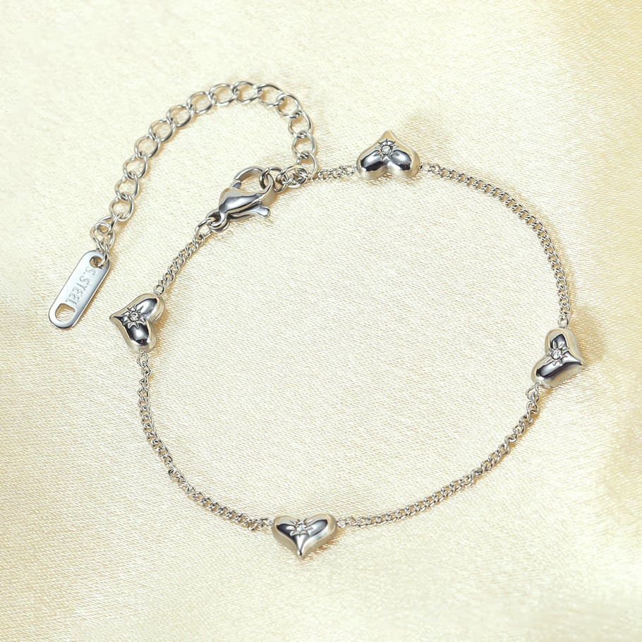 Pulsera de cadena de acero inoxidable color dorado con diseño de corazón diario de serie simple para mujer, 1 pieza Imagen4