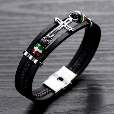 1 Piece Simple Cross Leather Men's Bracelets h5 Picture3