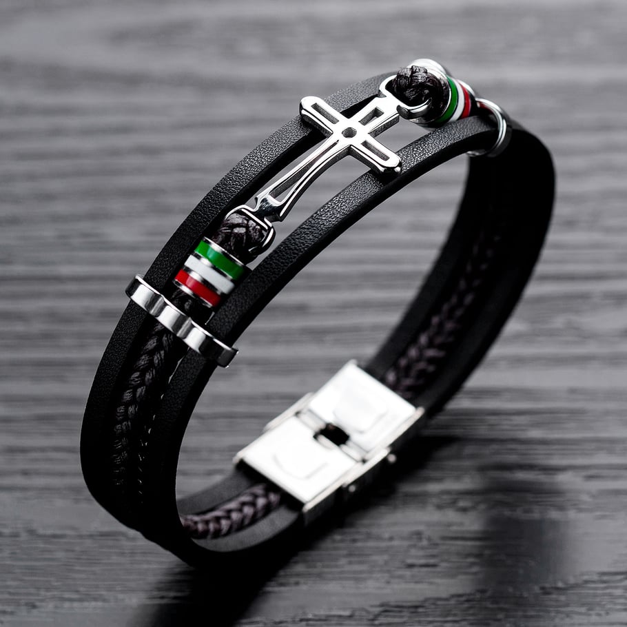 1 Piece Simple Cross Leather Men's Bracelets Picture3