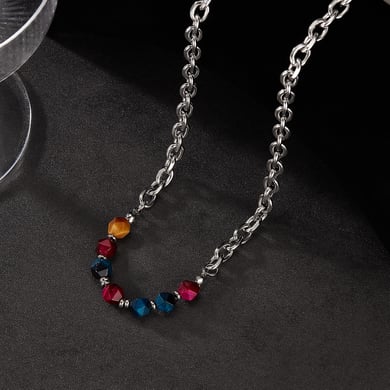 Versatile Colorful Natural Stone Stainless Steel Men's Chain Necklaces h5 Picture3