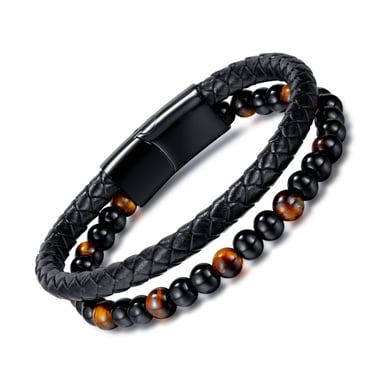 1 Piece Retro Tiger's Eye Geometric Leather Men's Bracelets h5 