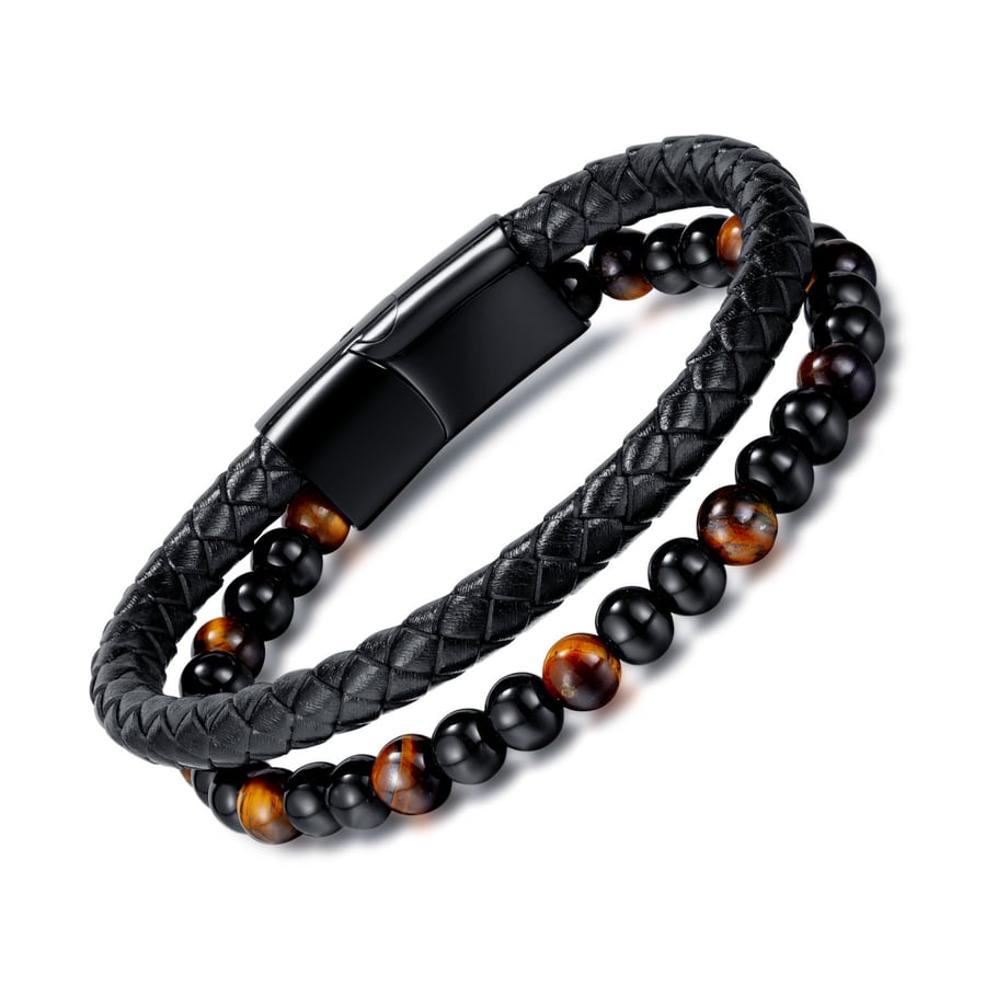 1 Piece Retro Tiger's Eye Geometric Leather Men's Bracelets 