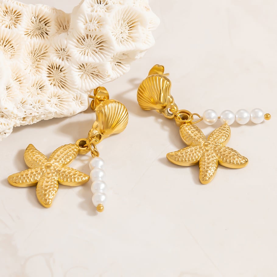 Starfish Stainless Steel Gold Color Drop Earrings Picture5