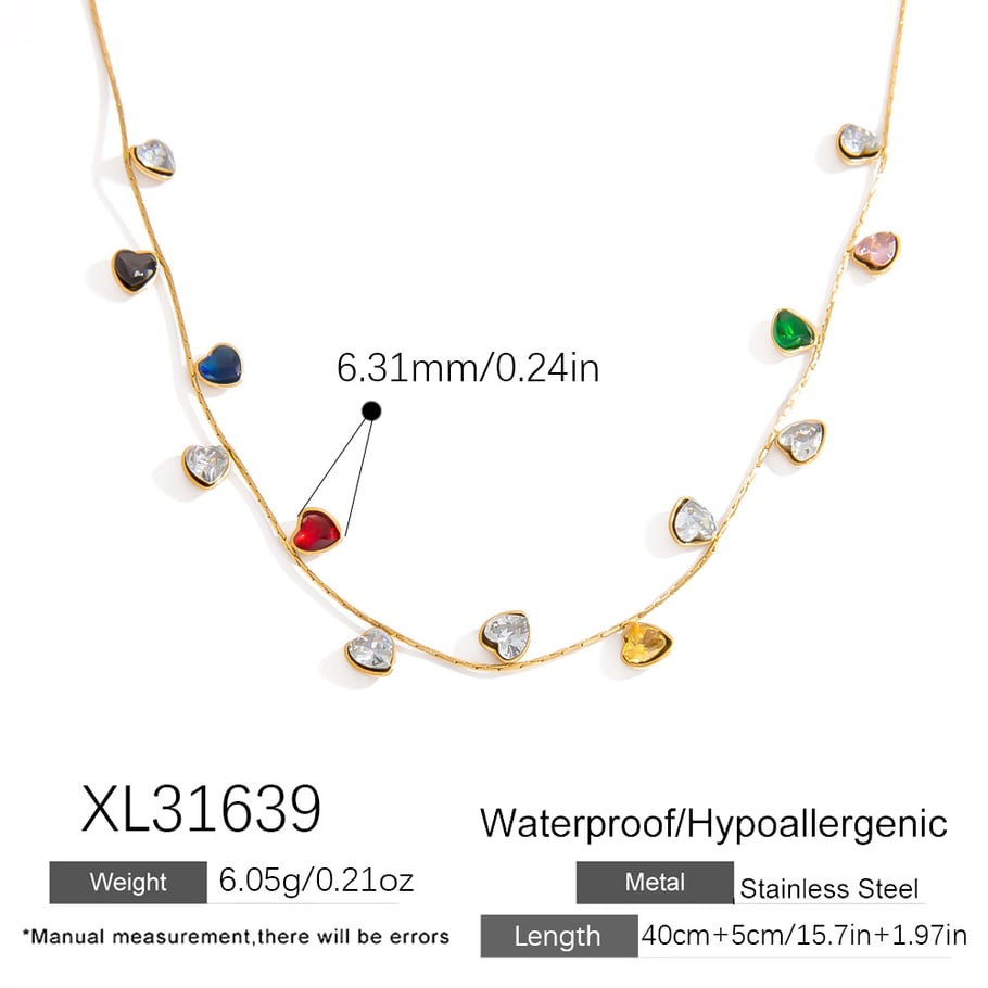 Leichte, luxuriöse, schlichte Halskette aus goldfarbenem Edelstahl mit eingelegten Edelsteinen für Damen 