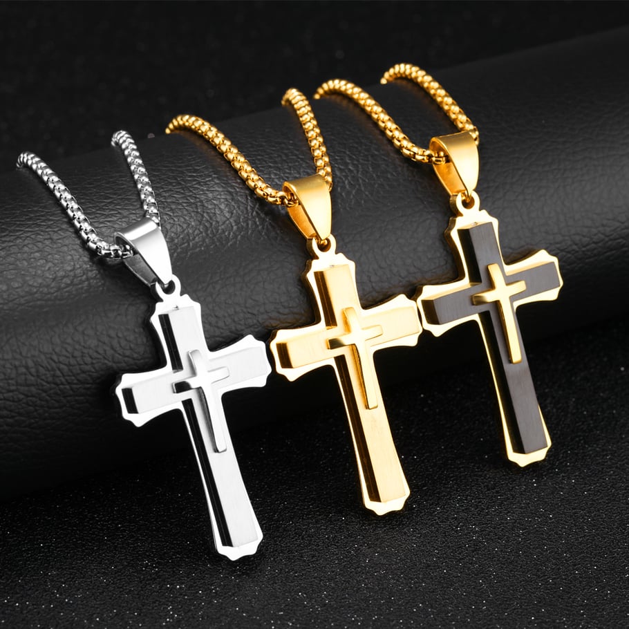 1 Piece Minimalist Cross Stainless Steel Men's Necklaces Picture4