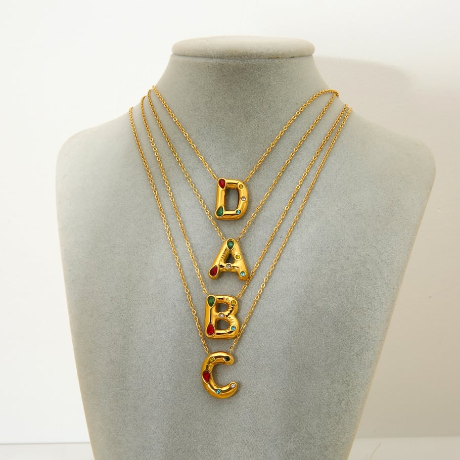 Fashion Bubble Letter Gold Color Stainless Steel Women's Necklace Picture4