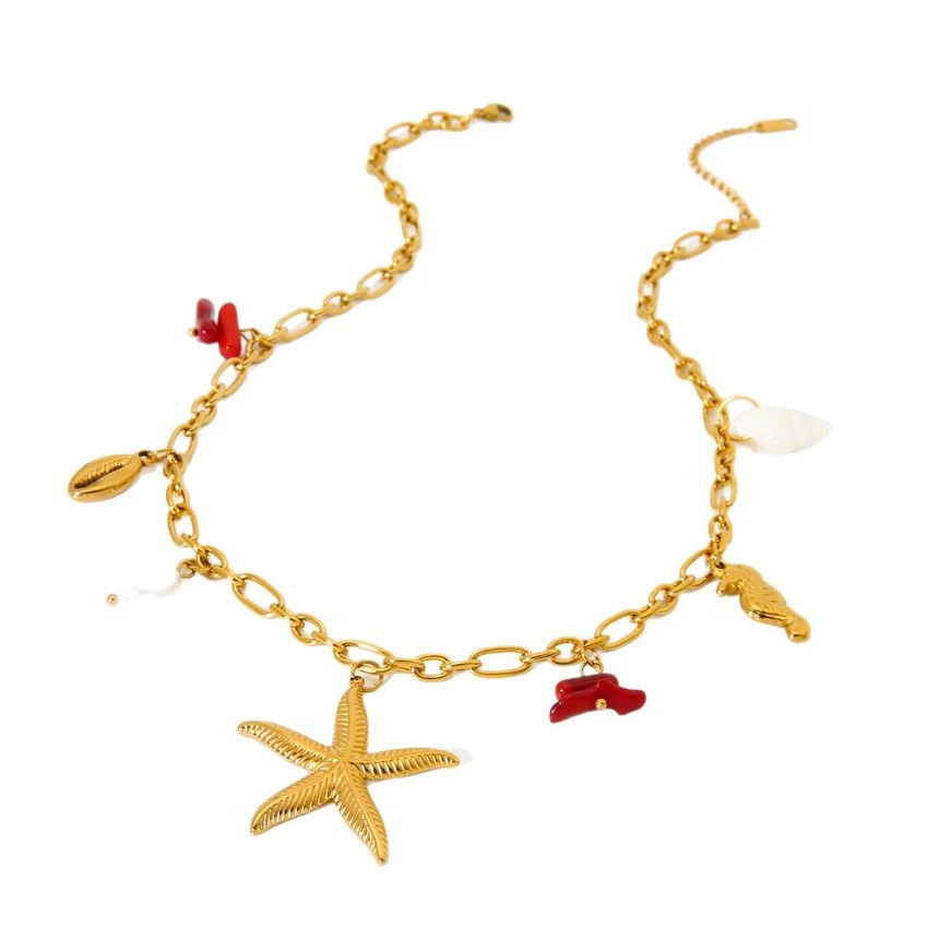 1 Piece Ocean Element Starfish Shell Stainless Steel Pendant Necklace Picture5