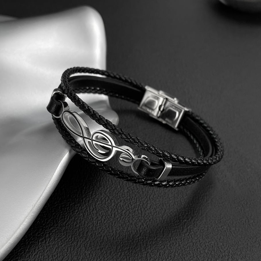 1 Piece Stylish Note Leather Men's Bracelets Picture3