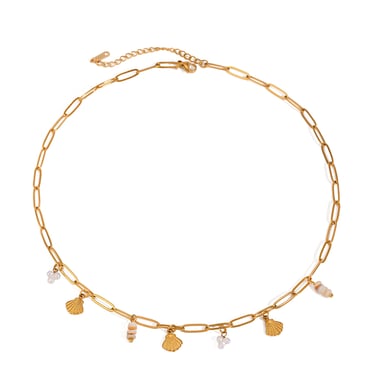 1 Piece Gold Color Stainless Steel Threaded Shell Pendant Necklace h5 Picture5