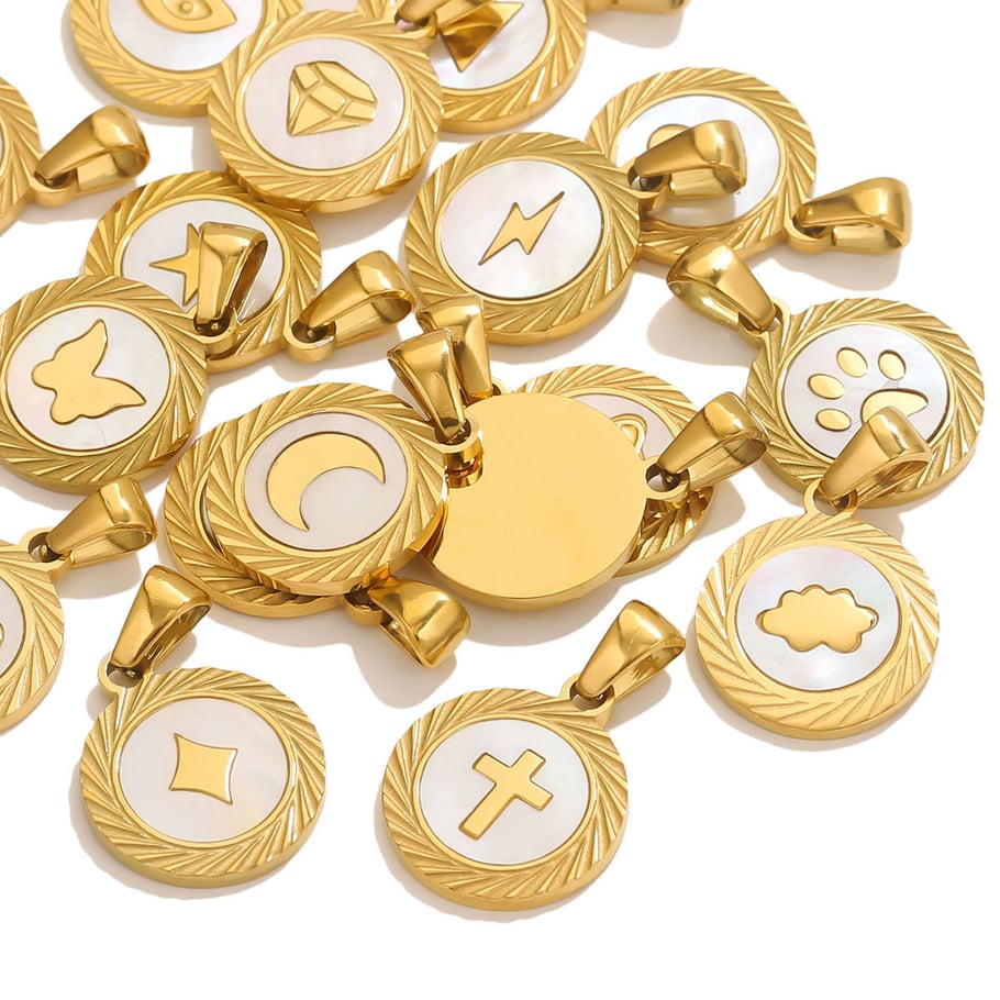 1 Piece Delicate Circle Stainless Steel Gold Color Shell Women's Pendants h5Picture4