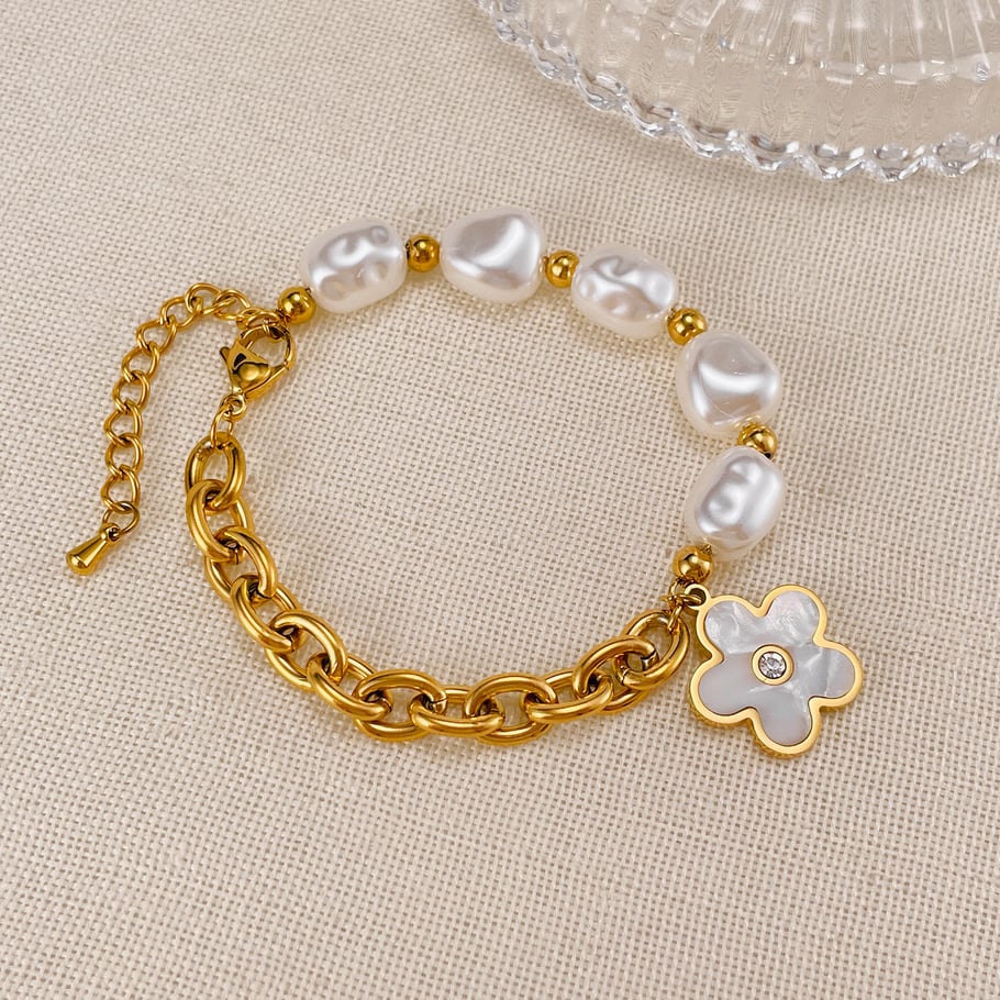 1 Piece Fashionable Series Daily Flower Stainless Steel Gold Color Women's Charm Bracelets Picture4