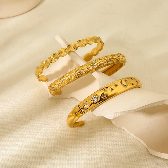 Vintage Star - shaped Gold - colored Stainless Steel Women's Rings