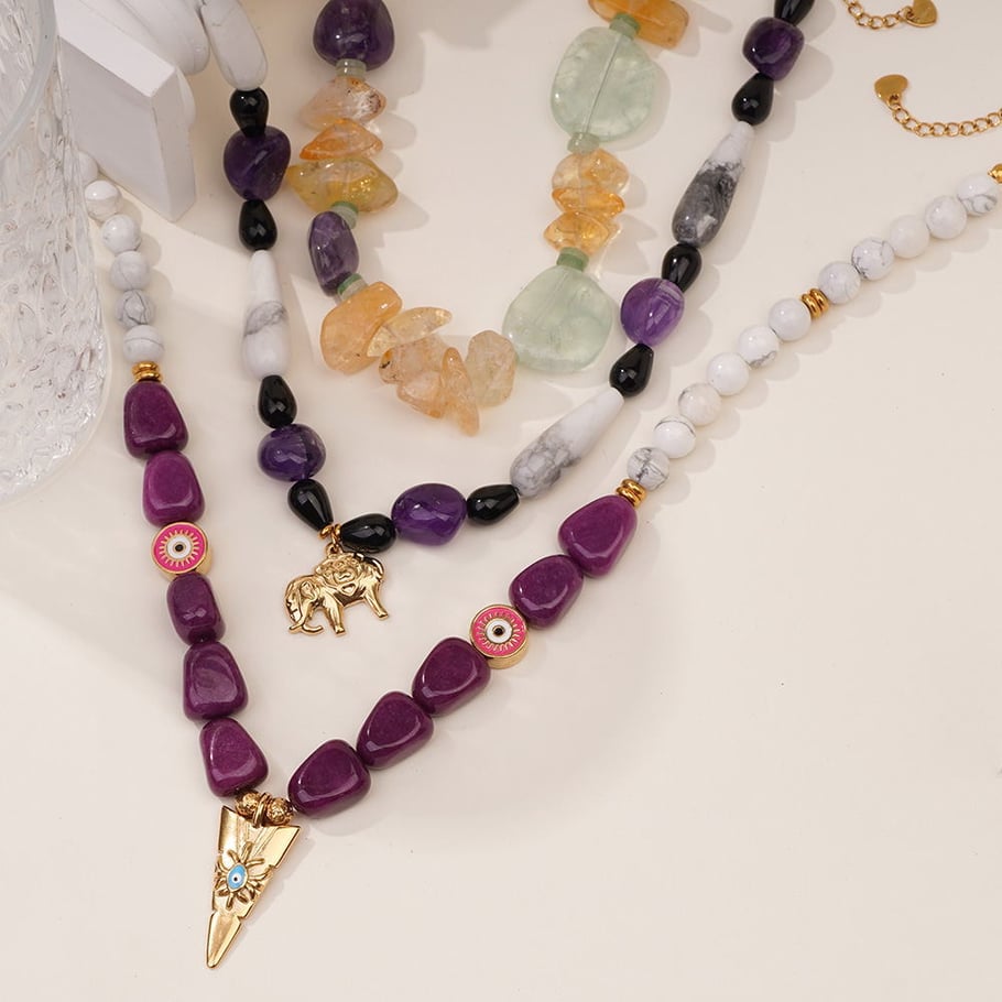 Amethyst Irregular Stainless Steel Gold Color Women's Beaded Necklaces Picture3