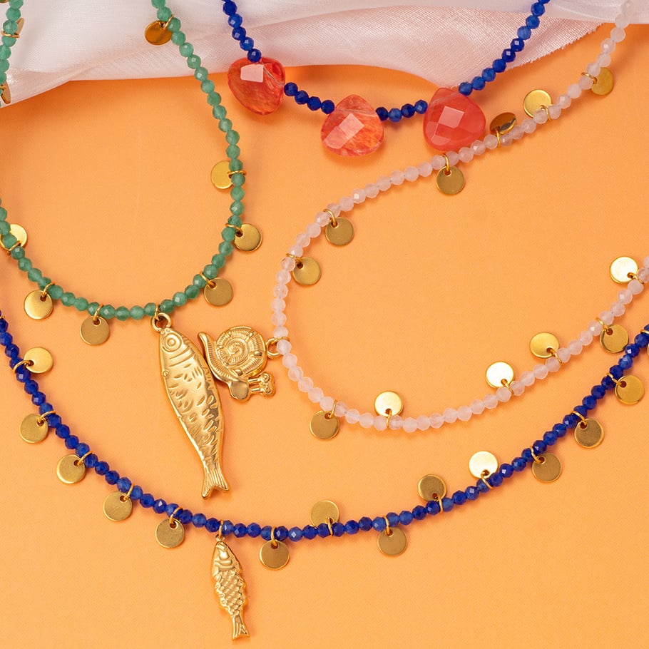 Glamorous Fish Stainless Steel Gold Color Natural Stone Women's Beaded Necklaces Picture4