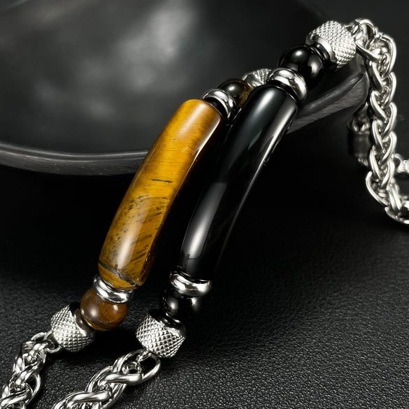 1 Stück Herrenarmbänder aus Naturstein-Edelstahl
