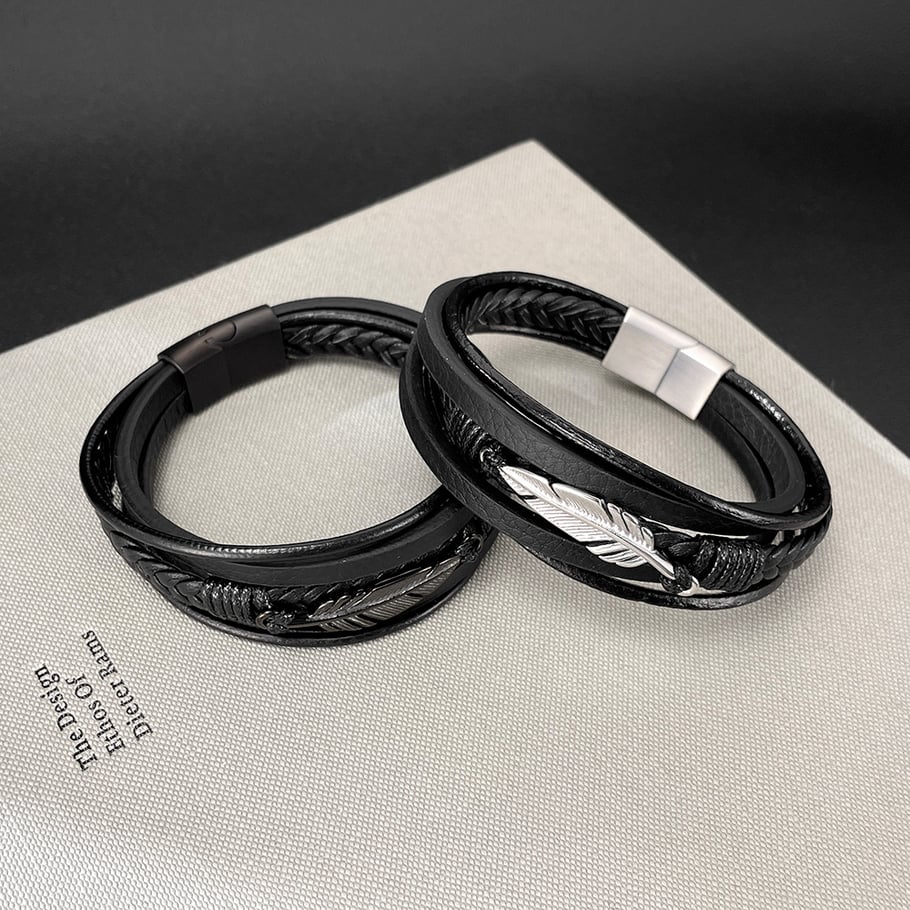 1 Piece Understated Feather Stainless Steel Men's Bracelets Picture6