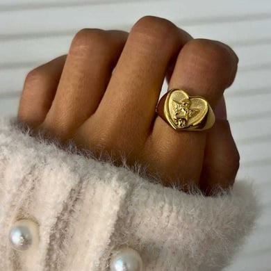 Ins Style Heart Angel Stainless Steel Gold Color Statement Rings h5 Picture4
