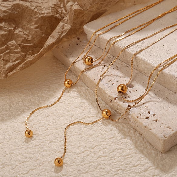 Bead Stainless Steel Gold Color Chain Necklaces