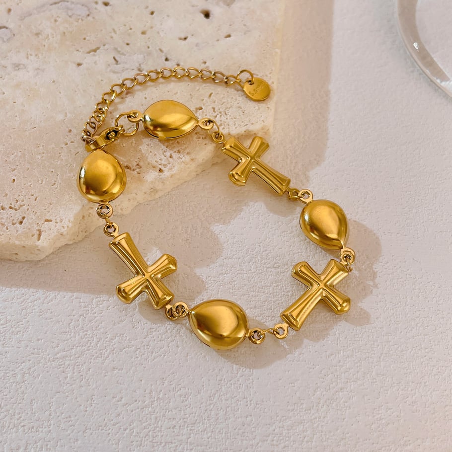 1 Stück Simple Series Daily Cross Edelstahl Goldfarben Damen Kettenarmbänder h5Bild4