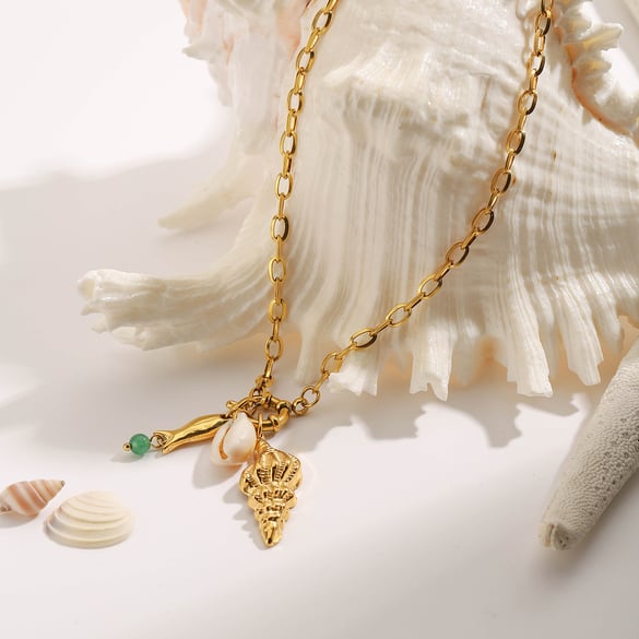 Collana con ciondolo color oro in acciaio inossidabile Oceanic
