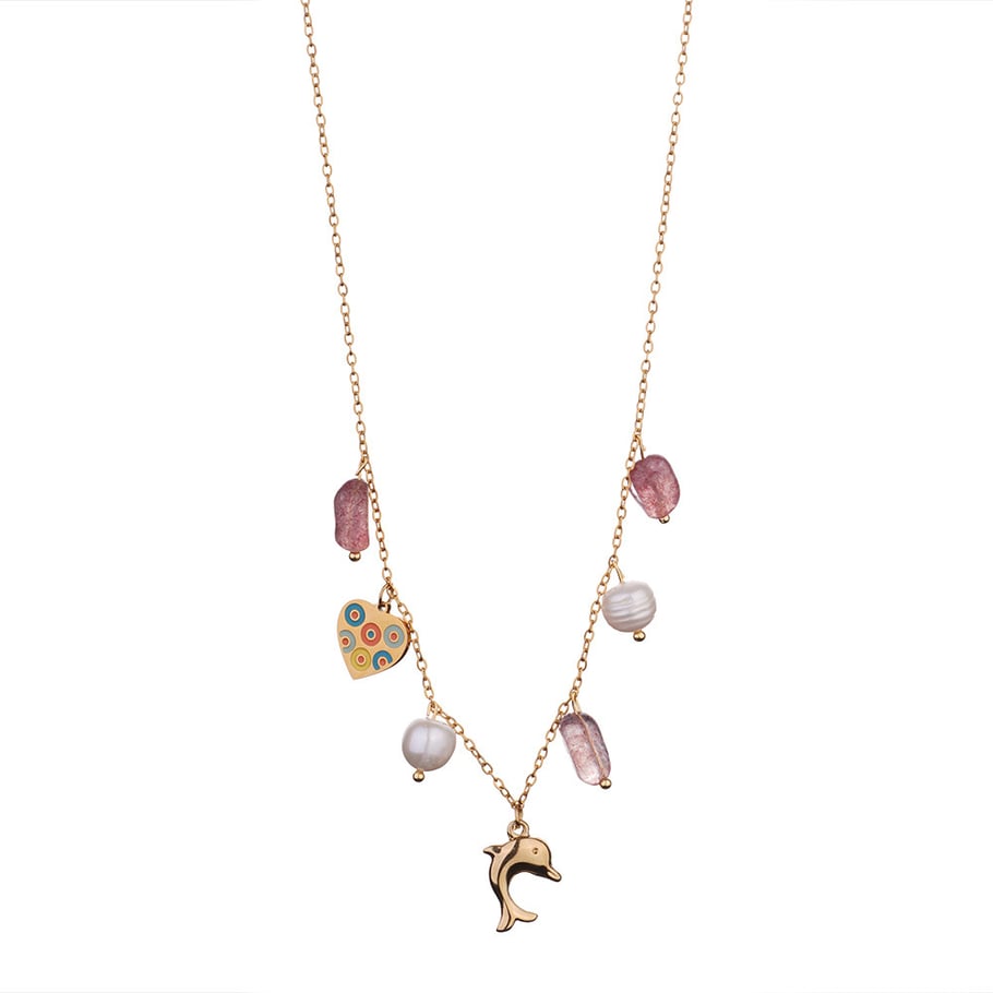 1 Piece Glamorous Series Elegant Heart Stainless Steel Gold Color Transparent Natural Stone Women's Pendant Necklaces Picture7